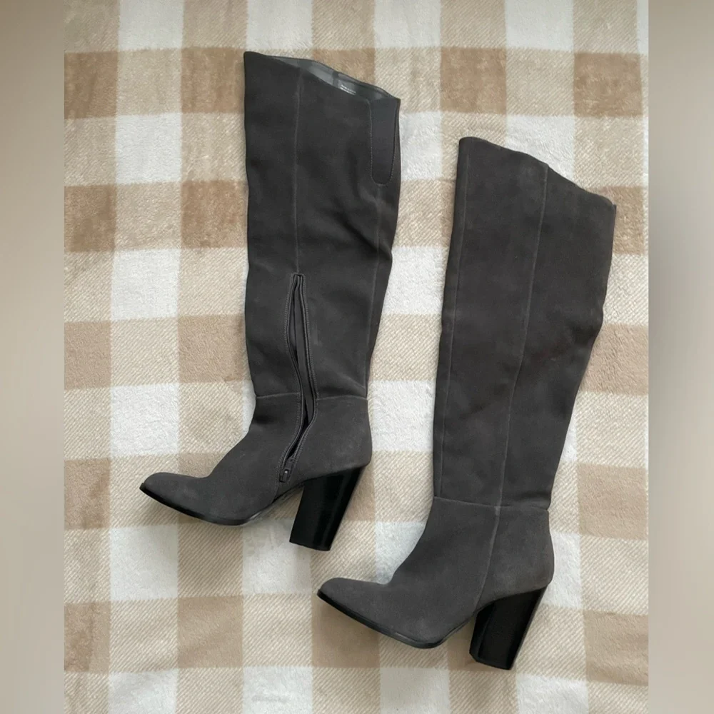 Design Lab Lord & Taylor Dark Gray Over the Knee Heel Boots 8.5 Womens NWOT